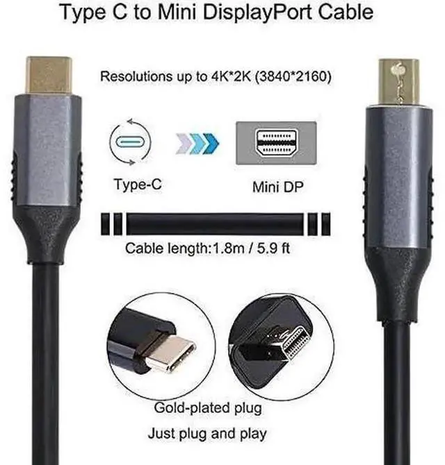 Alt view image 4 of 7 - USB-C to Mini DisplayPort Adapter Cable, 4K Video Output for Laptops & Monitors, USB Type C to Mini DP Converter