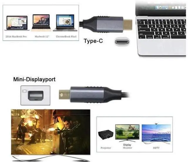 Alt view image 2 of 7 - USB-C to Mini DisplayPort Adapter Cable, 4K Video Output for Laptops & Monitors, USB Type C to Mini DP Converter