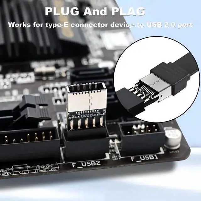 Alt view image 2 of 6 - USB 2.0 to USB 3.2 Gen 1 Header Adapter, Type E Key-A Female Front Panel Socket to 9Pin Motherboard Internal USB Header Converter for PC Desktop Mainboard