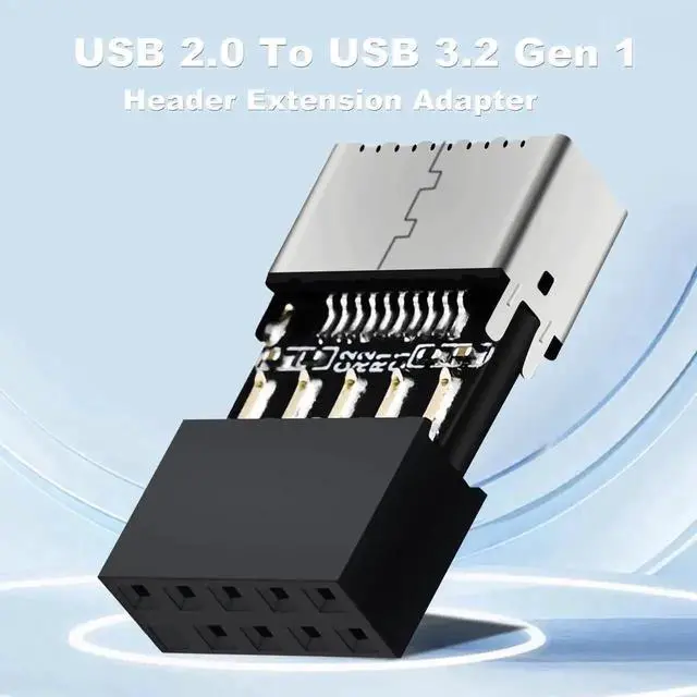 Alt view image 5 of 6 - USB 2.0 to USB 3.2 Gen 1 Header Adapter, Type E Key-A Female Front Panel Socket to 9Pin Motherboard Internal USB Header Converter for PC Desktop Mainboard