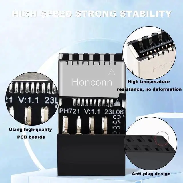 Alt view image 6 of 6 - USB 2.0 to USB 3.2 Gen 1 Header Adapter, Type E Key-A Female Front Panel Socket to 9Pin Motherboard Internal USB Header Converter for PC Desktop Mainboard