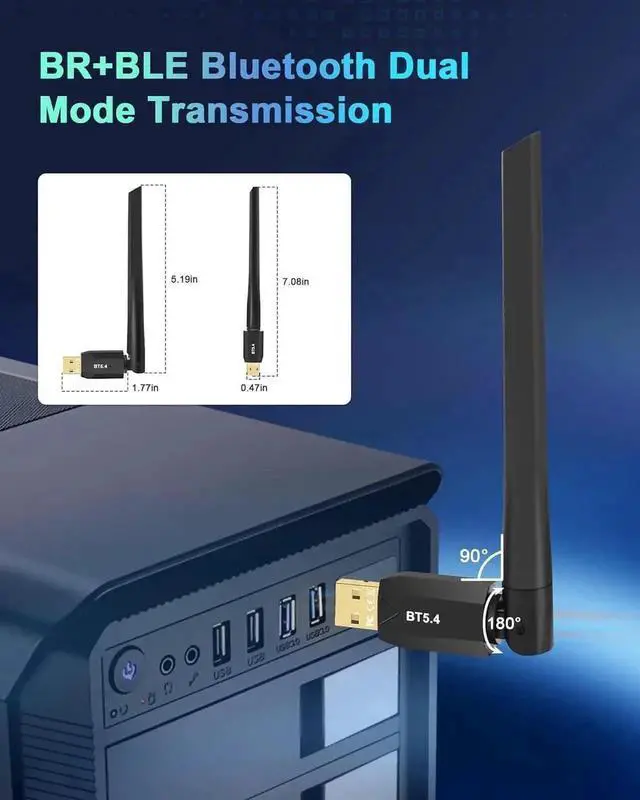 Alt view image 4 of 7 - USB Bluetooth 5.4 Adapter for PC, Dual 5dBi Antennas 150M Long Range BT5.4 EDR Dongle, Wireless Connector for Keyboard Mouse Headphones Speakers, Plug & Play for Windows 10/11/8.1