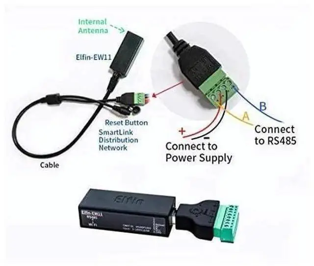Alt view image 6 of 7 - HF Elfin-EW11A-0 RS485 to WiFi Serial Server, Mini Wireless Serial Device Server with RJ45 Port, Supports Modbus TCP/IP, Industrial IoT Serial Converter, Complete EW11A-0 Full Set