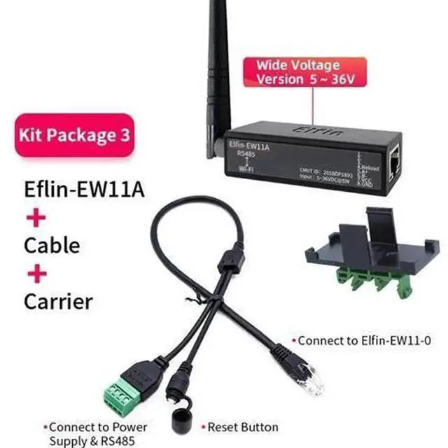 Alt view image 4 of 7 - HF Elfin-EW11A-0 RS485 to WiFi Serial Server, Mini Wireless Serial Device Server with RJ45 Port, Supports Modbus TCP/IP, Industrial IoT Serial Converter, Complete EW11A-0 Full Set