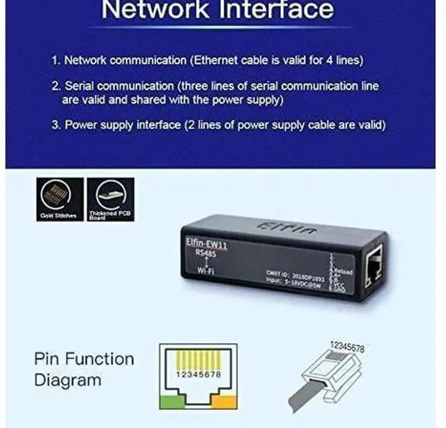 Alt view image 7 of 7 - HF Elfin-EW11A-0 RS485 to WiFi Serial Server, Mini Wireless Serial Device Server with RJ45 Port, Supports Modbus TCP/IP, Industrial IoT Serial Converter, Complete EW11A-0 Full Set