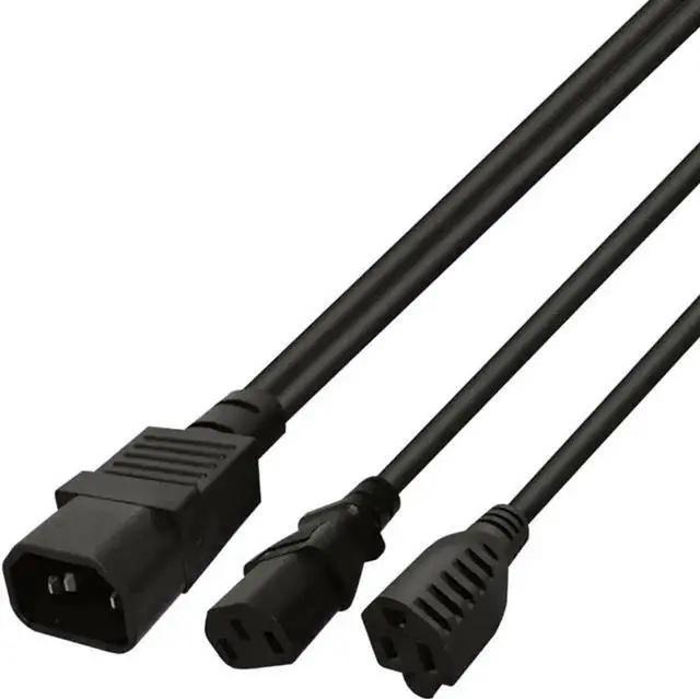 Main image of 1FT C14 Male Y Splitter Power Cable, C14 to C13 + NEMA 5-15R PDU Style Computer Power Extension Plug Cord