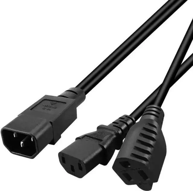 Alt view image 5 of 6 - 1FT C14 Male Y Splitter Power Cable, C14 to C13 + NEMA 5-15R PDU Style Computer Power Extension Plug Cord