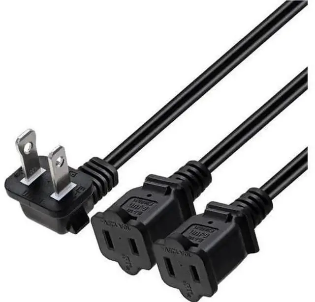 Main image of 2ft (0.64m) 90 Degree US 2-Prong Polarized AC Power Splitter Cord, 1 Male 15P to 3 Outlet 15R Power Extension Adapter, ETL Listed