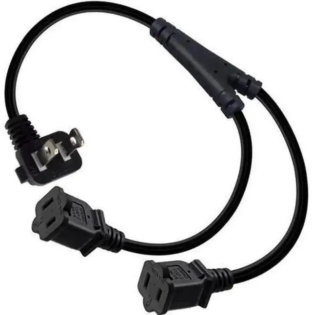 Alt view image 3 of 6 - 2ft (0.64m) 90 Degree US 2-Prong Polarized AC Power Splitter Cord, 1 Male 15P to 3 Outlet 15R Power Extension Adapter, ETL Listed