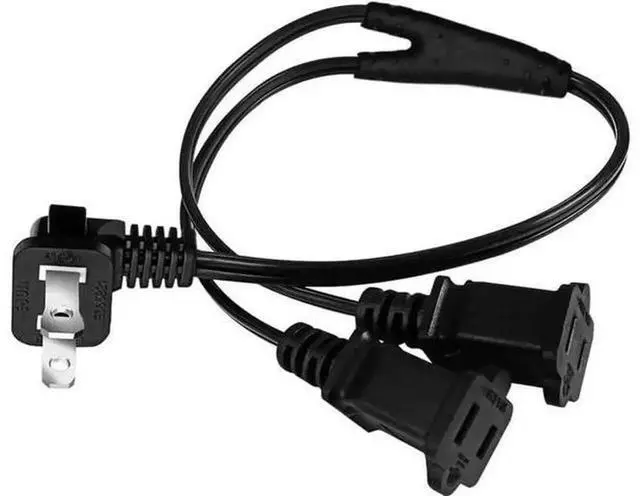 Alt view image 5 of 6 - 2ft (0.64m) 90 Degree US 2-Prong Polarized AC Power Splitter Cord, 1 Male 15P to 3 Outlet 15R Power Extension Adapter, ETL Listed