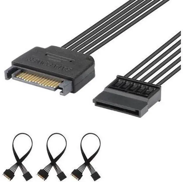 Main image of 15 Pin SATA Power Extension Cable 3Pack, 10 Inch Male to Female SATA Power Extension Cord, Black SATA Power Cable for HDD, SSD, Optical Drive, Compatible with All Mainstream Brands