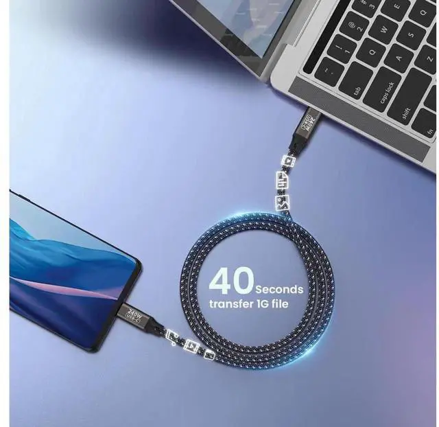 Alt view image 5 of 7 - 240W USB C to USB C Cable 6.6ft/2M, PD 3.1 Fast Charging Nylon Braided Type C Charger Cord, 48V 5A USB-C Cable for Laptops, Tablets, Phones and All USB-C Devices