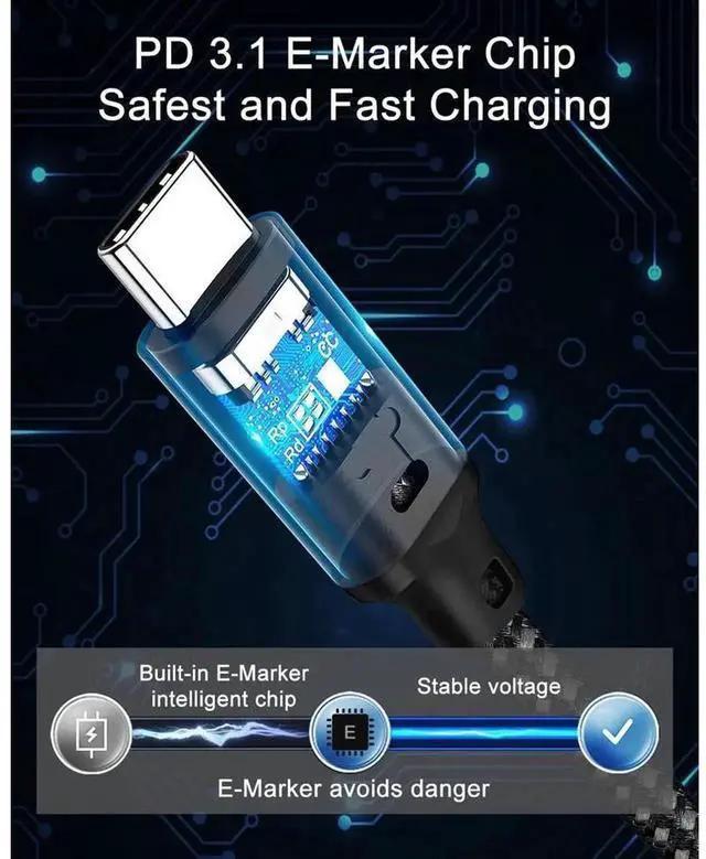 Alt view image 2 of 7 - 240W USB C to USB C Cable 6.6ft/2M, PD 3.1 Fast Charging Nylon Braided Type C Charger Cord, 48V 5A USB-C Cable for Laptops, Tablets, Phones and All USB-C Devices