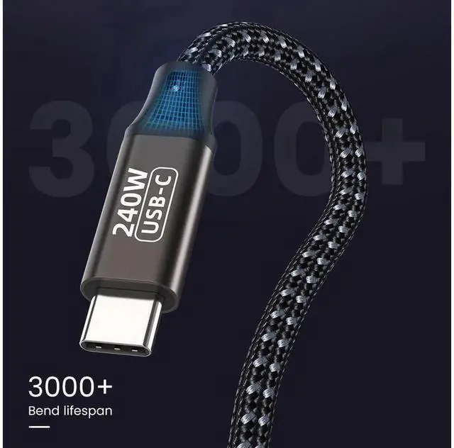 Alt view image 7 of 7 - 240W USB C to USB C Cable 6.6ft/2M, PD 3.1 Fast Charging Nylon Braided Type C Charger Cord, 48V 5A USB-C Cable for Laptops, Tablets, Phones and All USB-C Devices