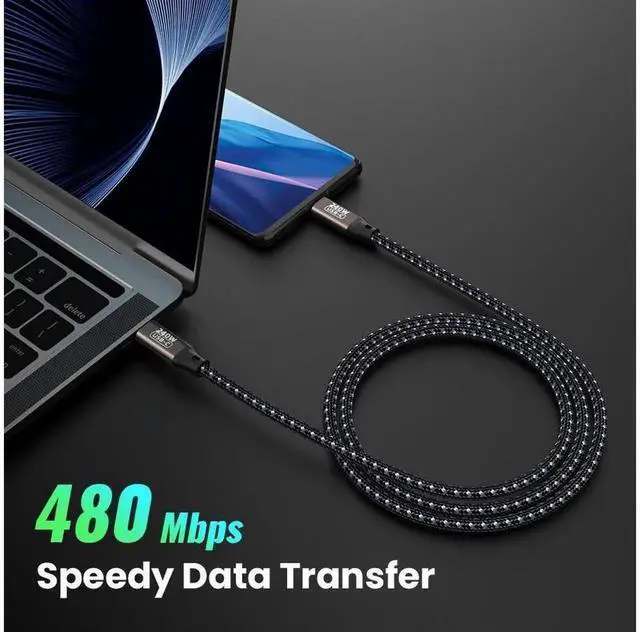 Alt view image 6 of 7 - 240W USB C to USB C Cable 6.6ft/2M, PD 3.1 Fast Charging Nylon Braided Type C Charger Cord, 48V 5A USB-C Cable for Laptops, Tablets, Phones and All USB-C Devices