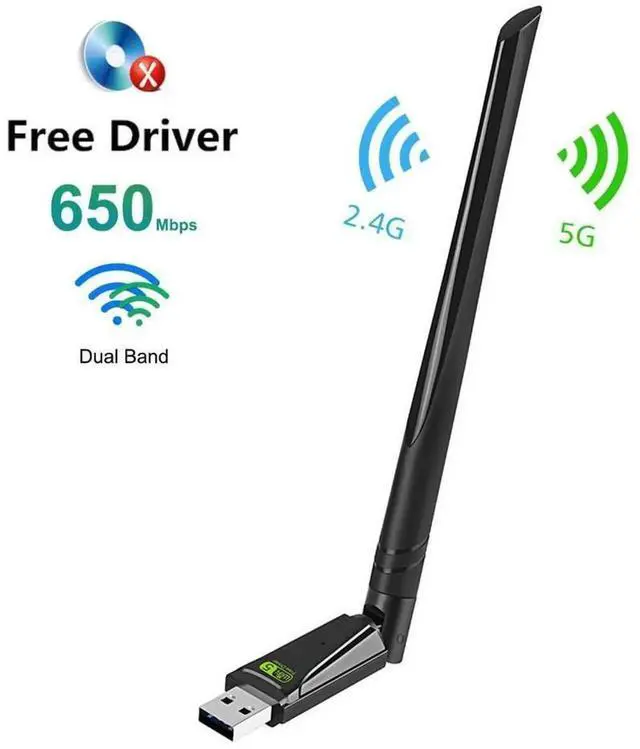 Main image of AC650 USB WiFi Adapter 650Mbps, Dual Band 2.4GHz/5GHz Wireless Network Card with 5dBi External Antenna, 802.11ac USB LAN Adapter for Desktop Laptop PC, Supports Windows Vista XP 7 8 10 11 eokCXOY