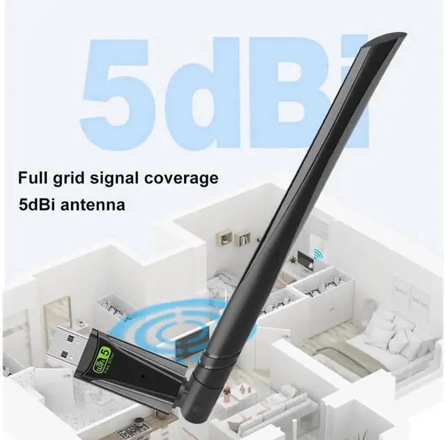 Alt view image 7 of 7 - AC650 USB WiFi Adapter 650Mbps, Dual Band 2.4GHz/5GHz Wireless Network Card with 5dBi External Antenna, 802.11ac USB LAN Adapter for Desktop Laptop PC, Supports Windows Vista XP 7 8 10 11 eokCXOY