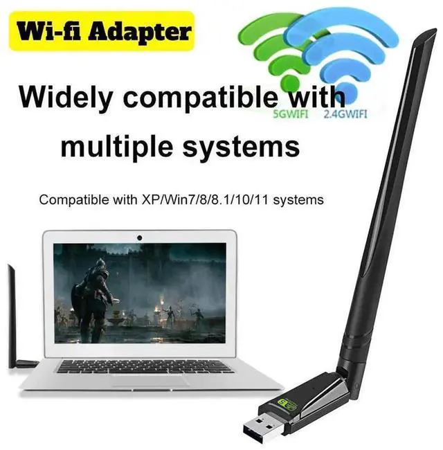 Alt view image 5 of 7 - AC650 USB WiFi Adapter 650Mbps, Dual Band 2.4GHz/5GHz Wireless Network Card with 5dBi External Antenna, 802.11ac USB LAN Adapter for Desktop Laptop PC, Supports Windows Vista XP 7 8 10 11 eokCXOY