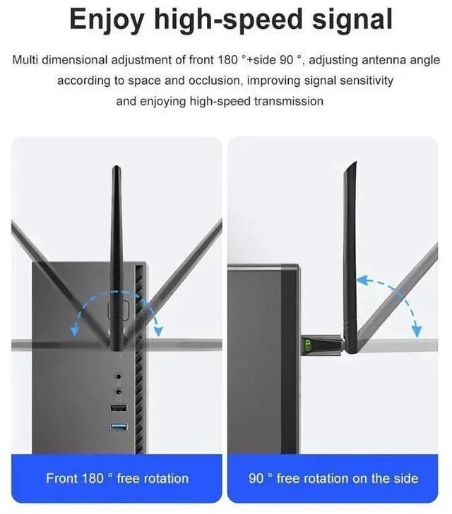 Alt view image 2 of 7 - AC650 USB WiFi Adapter 650Mbps, Dual Band 2.4GHz/5GHz Wireless Network Card with 5dBi External Antenna, 802.11ac USB LAN Adapter for Desktop Laptop PC, Supports Windows Vista XP 7 8 10 11 eokCXOY