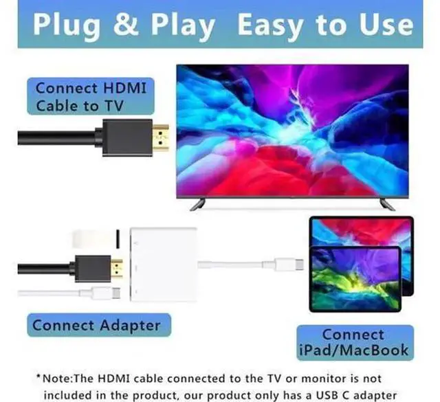 Alt view image 4 of 6 - USB-C Digital AV Multiport Adapter for iPhone 15, 4K HDMI Output + USB-C Charging Port, Type-C Multiport AV Converter Compatible with MacBook Pro, iPad Air and USB-C Devices