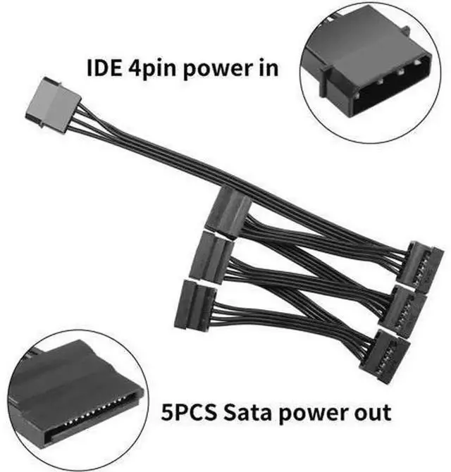 Alt view image 5 of 7 - LP4 4 Pin IDE to SATA Power Splitter Cable, 1 LP4 to 6 x 15 Pin SATA Power Adapter Converter Cable for PC Server HDD SSD Hard Drives