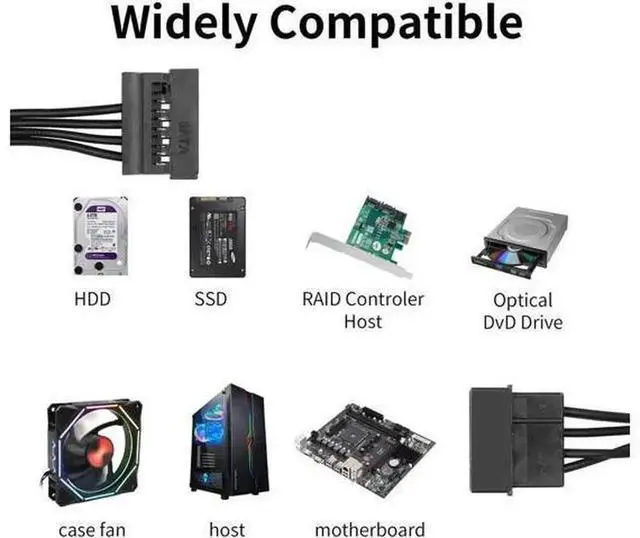 Alt view image 2 of 7 - LP4 4 Pin IDE to SATA Power Splitter Cable, 1 LP4 to 6 x 15 Pin SATA Power Adapter Converter Cable for PC Server HDD SSD Hard Drives