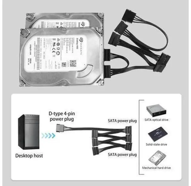 Alt view image 3 of 7 - LP4 4 Pin IDE to SATA Power Splitter Cable, 1 LP4 to 6 x 15 Pin SATA Power Adapter Converter Cable for PC Server HDD SSD Hard Drives