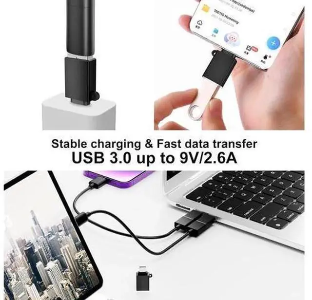 Alt view image 2 of 7 - 8 Pack USB C to USB 3.0 OTG Adapters, Type-C Male to USB-A Female & USB-A Male to Type-C Female Converter Plug, Black USB-C Adaptor for iPhone 15, MacBook, iPad, Charging & Data Transfer