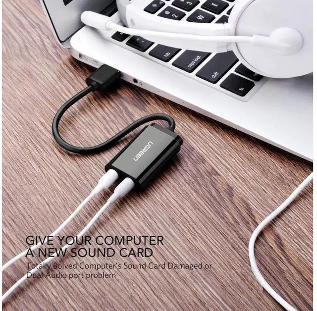 Alt view image 4 of 7 - USB External Sound Card, USB to 3.5mm Jack Female Audio Adapter, Separate Earphone & Mic Ports, USB Audio Card for PC, Laptop, PS4, Speaker, Black eokCXOY
