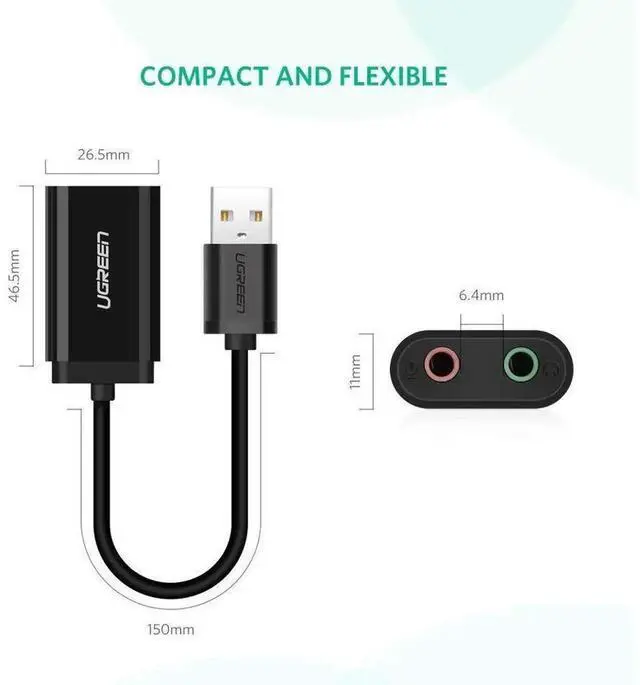 Alt view image 5 of 7 - USB External Sound Card, USB to 3.5mm Jack Female Audio Adapter, Separate Earphone & Mic Ports, USB Audio Card for PC, Laptop, PS4, Speaker, Black eokCXOY