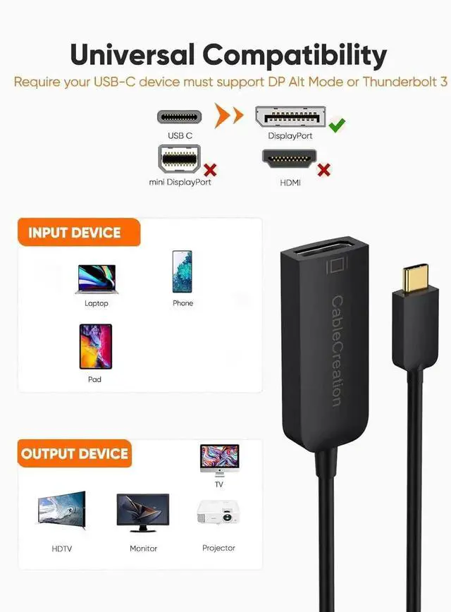 Alt view image 5 of 7 - CableCreation USB C to DisplayPort Adapter, 4K@60Hz USB-C to DP Converter, Compatible with iPhone 16/15 Pro Max Plus, MacBook Pro Air, Mac Mini, iPad Pro, XPS, Galaxy, Rift S, Black