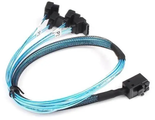 Alt view image 3 of 5 - 0.5M Mini SAS to SATA Cable, SFF-8643 to 4 SATA Target Angle Cable, SFF-8643 Host to 4 SATA Hard Drives Connection Cord, 1.6FT