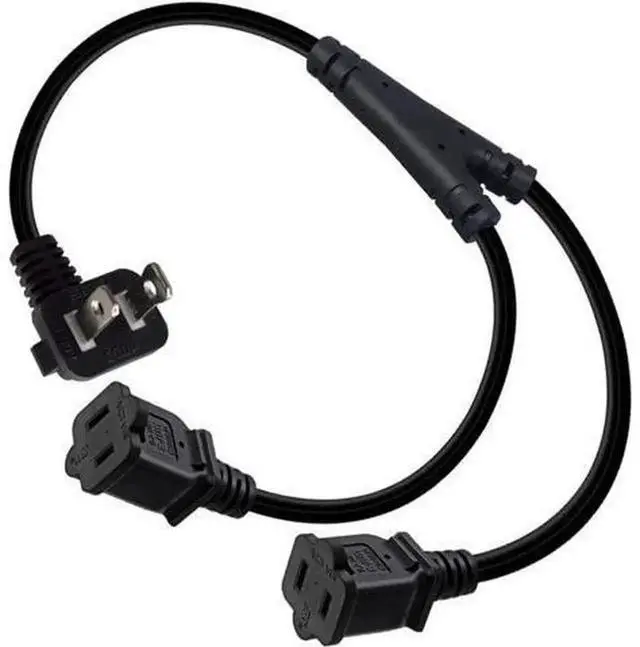 Alt view image 2 of 6 - 2FT 90 Degree Angle NEMA 1-15P to 3 Outlet 1-15R Power Splitter Cord, US 2-Prong Polarized AC Power Extension Cable Adapter, ETL Listed Power Splitter for Home & Office Electronics