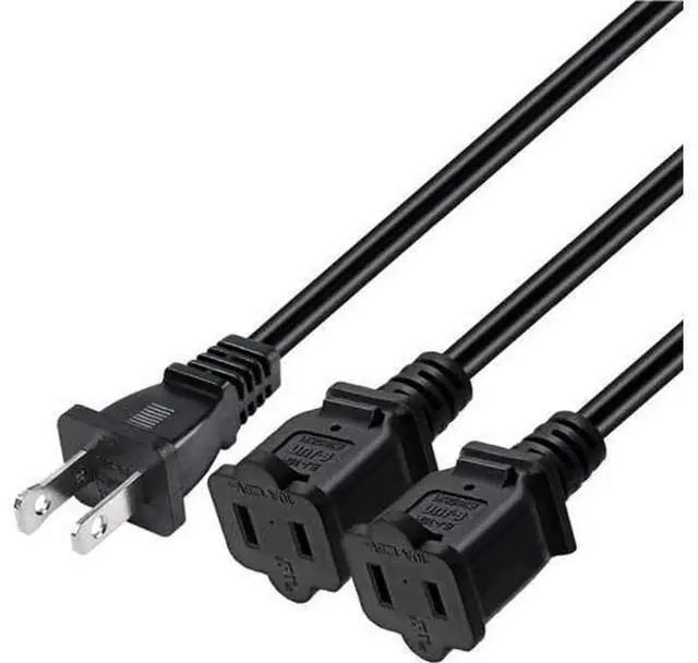 Main image of 2FT 180 Degree Flat NEMA 1-15P to 3 Outlet NEMA 1-15R Power Splitter Cord, US AC 2-Prong Polarized Power Extension Cable, ETL Listed 1-in-3 Power Adapter for Home & Office Electronics
