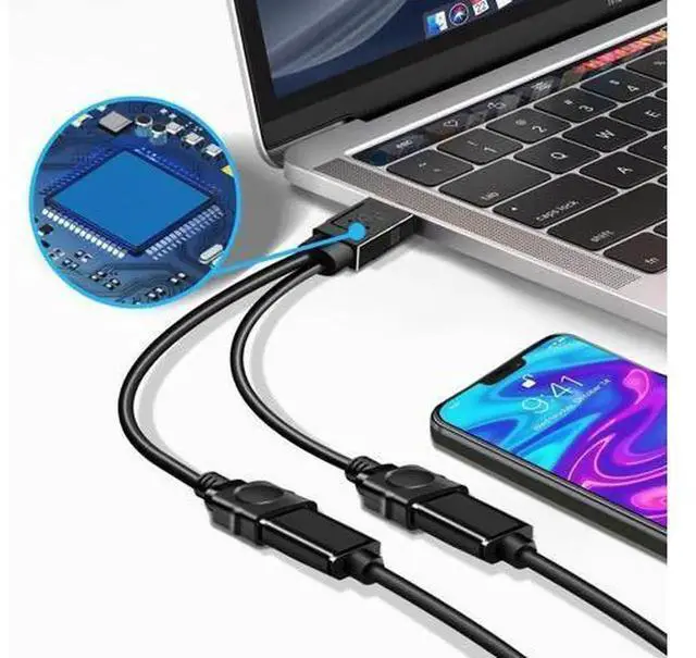 Alt view image 5 of 6 - USB Y Splitter Cable, USB Male to Dual USB Female Adapter Cord, Double USB Port Extender, USB Splitter Hub for Charging & Data Transfer, USB Power Extension Cable for Mobile Phones, Flash Drives