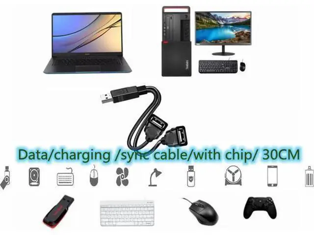 Alt view image 6 of 6 - USB Y Splitter Cable, USB Male to Dual USB Female Adapter Cord, Double USB Port Extender Hub, USB Splitter Power Extension Cable for Simultaneous Charging & Data Transfer for Phones, USB Flash Drives
