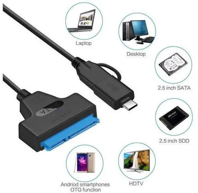 Alt view image 3 of 7 - 2 in 1 SATA to USB Adapter Cable, USB 3.0 & USB C to 2.5 Inch SATA Hard Drive Converter, External SATA SSD HDD Data Transfer Cord with UASP Protocol Support