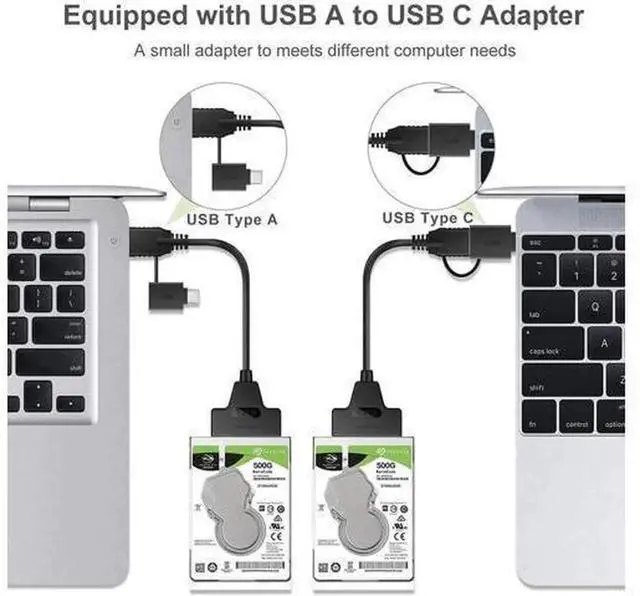 Alt view image 6 of 7 - 2 in 1 SATA to USB Adapter Cable, USB 3.0 & USB C to 2.5 Inch SATA Hard Drive Converter, External SATA SSD HDD Data Transfer Cord with UASP Protocol Support
