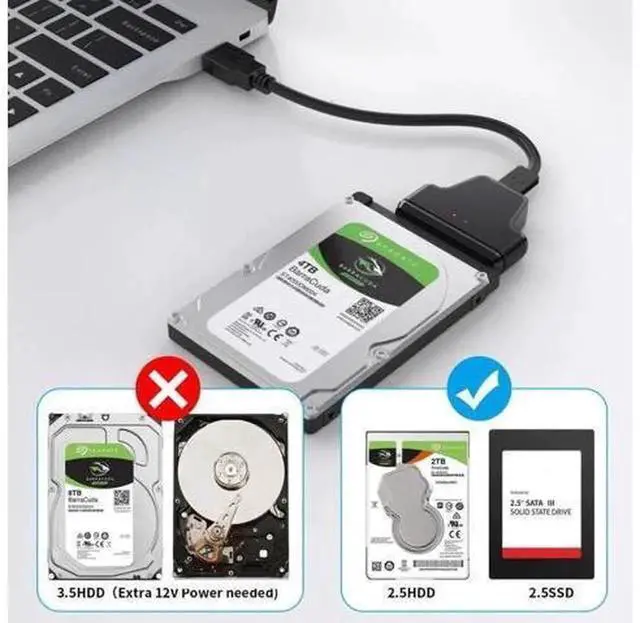 Alt view image 2 of 7 - 2 in 1 SATA to USB Adapter Cable, USB 3.0 & USB C to 2.5 Inch SATA Hard Drive Converter, External SATA SSD HDD Data Transfer Cord with UASP Protocol Support
