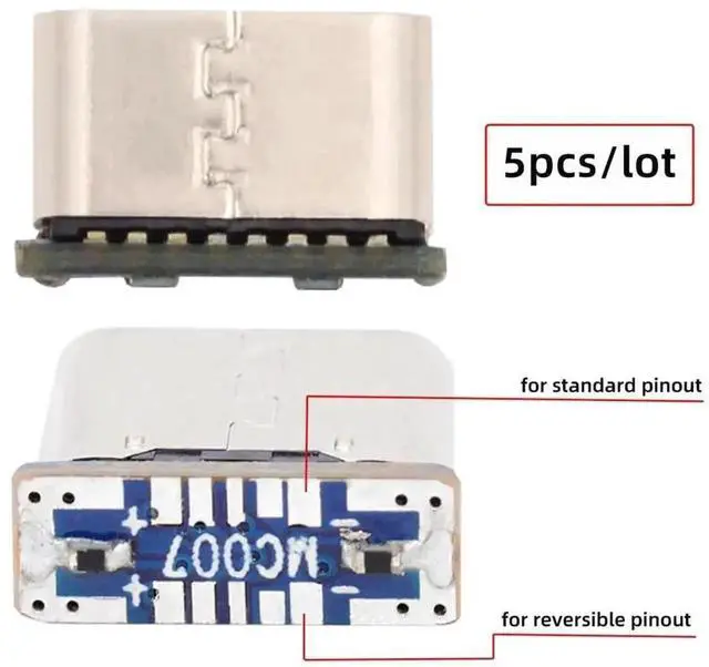 Alt view image 4 of 7 - 5pcs/Lot Type-C Female Solder Socket, DIY SMT 5Pin Data Power Connector, DC 5V Charging Port Replacement Interface