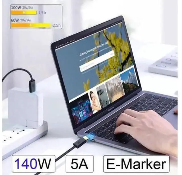 Alt view image 4 of 7 - 2.0M USB 2.0 Type-C Male to Male PD Charging & Data Cable, Built-in E-Marker Chip, 100W/140W Fast Charging Cord for Laptops and Smartphones