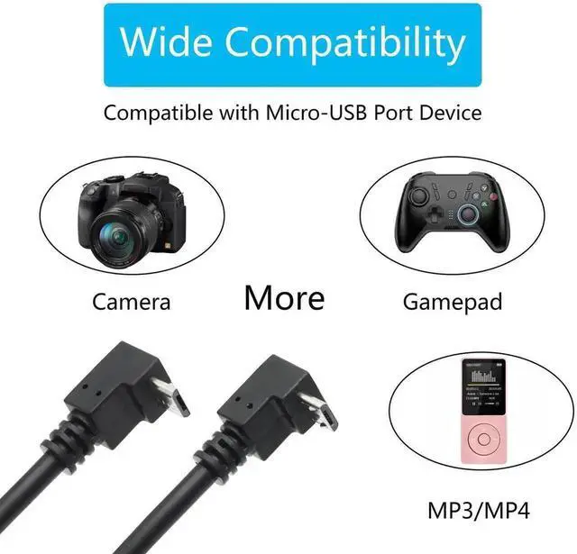Alt view image 6 of 7 - 9 Inch Micro USB Extension Cable, 90 Degree Up & Down Angle Micro USB Male to Female Charging Data Sync Cord for Phones, Tablets, MP3 and More, 1 Pair