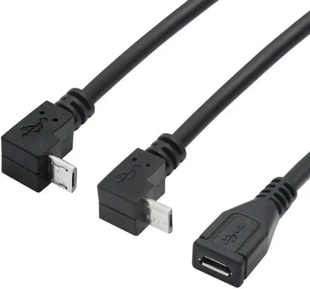 Alt view image 2 of 7 - 9 Inch Micro USB Extension Cable, 90 Degree Up & Down Angle Micro USB Male to Female Charging Data Sync Cord for Phones, Tablets, MP3 and More, 1 Pair