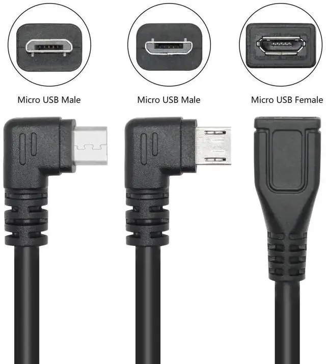 Alt view image 3 of 7 - 9 Inch Short Micro USB Extension Cable, 90 Degree Left & Right Angle Micro USB Male to Female Charging Data Sync Cord for Cellphones, Tablets, MP3 Players & More, 1 Pair