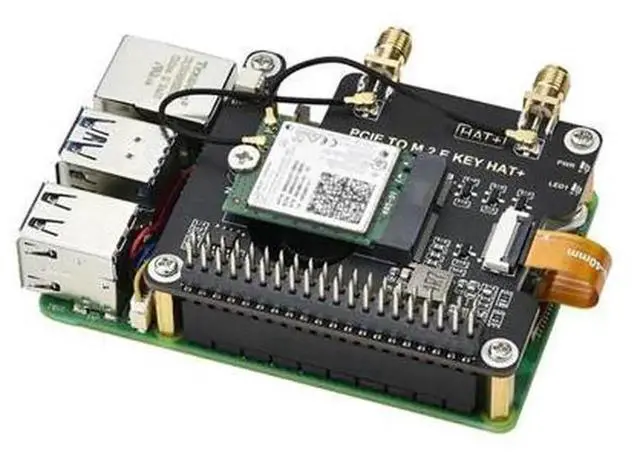 Alt view image 2 of 4 - PCIe to M.2 E-Key Adapter Board for Raspberry Pi 5, With 16P Cable & SMA Antenna Connector, Compatible with NGFF M.2 Wireless Network Cards