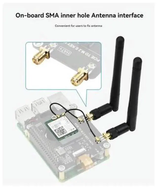 Alt view image 3 of 4 - PCIe to M.2 E-Key Adapter Board for Raspberry Pi 5, With 16P Cable & SMA Antenna Connector, Compatible with NGFF M.2 Wireless Network Cards