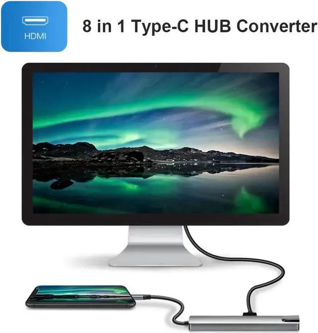 Alt view image 4 of 7 - Updated Version 8-in-1 USB C Hub Multiport Adapter, Type C Dock with RJ45 Ethernet, 4K HDMI Output, 2 USB 3.0, USB-C PD Charging, SD & TF Card Reader, Compatible with MacBook Pro, Dell XPS and USB-C L