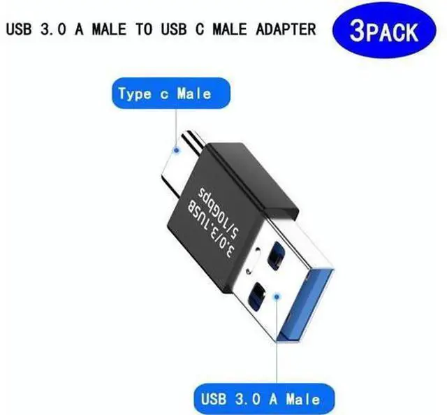 Alt view image 2 of 5 - 3 Pack USB 3.1 A Male to Type-C Male Adapter, 10Gbps High Speed USB A to USB-C Connector, Black Compact Data Transfer Adapter for Smartphone, Laptop, Notebook, External Storage and USB-C Devices