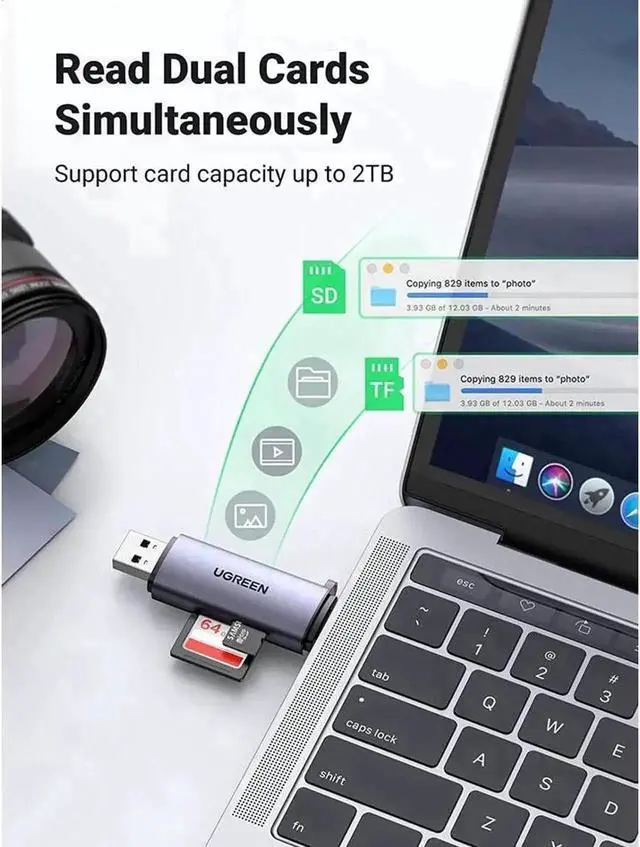 Alt view image 2 of 7 - UGREEN Micro SD Card Reader, USB C USB 3.0 Memory Card Reader Adapter, OTG Card Reader for SD SDHC SDXC MicroSD UHS-I, Compatible with MacBook Air Pro, iPad Pro, Samsung Galaxy S22, PC, Laptop, Camera
