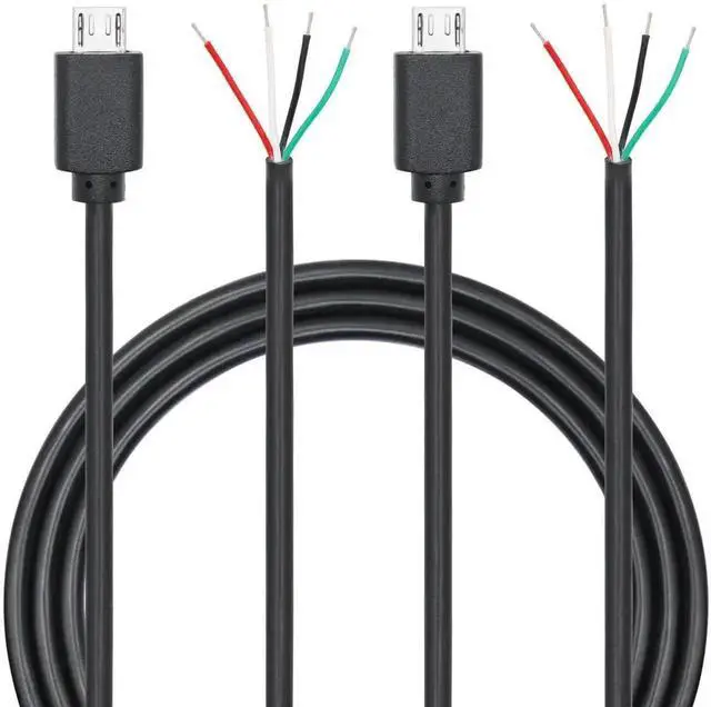 Main image of 2Pcs 3FT Micro USB Male 4 Pin Open End Pigtail Cable, 24AWG Bare Wire Micro USB Power & Data Cord, DIY Repair Replacement Cable for USB Equipment